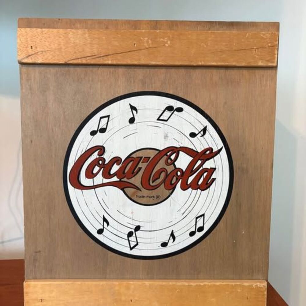 Coca-Cola Wooden Display Cabinet Music Note Logo Shelf